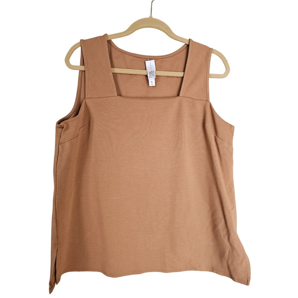 Marla Wynne Layers Square Neck Sleeveless Tank Top Camel XL Stretch Shell Boxy